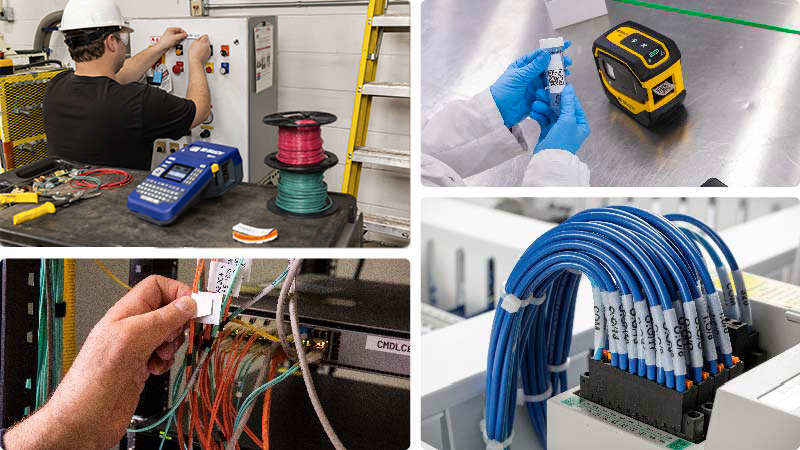 Kolaż zastosowań drukarek M210-LAB i M510.
