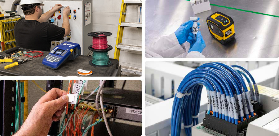 Kolaż zastosowań drukarek M210-LAB i M510.